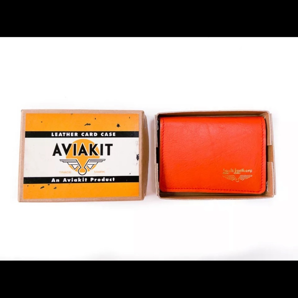 RARE LEWIS LEATHERS AVIAKIT Horsehide Card Case Wallet England Orange Red Bifold